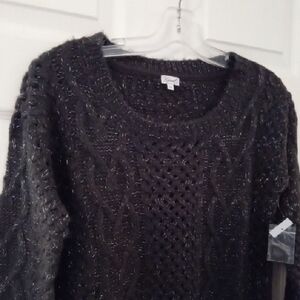 Kismet Women's Grey Cableknit Sweater with Silver Metallic Thread